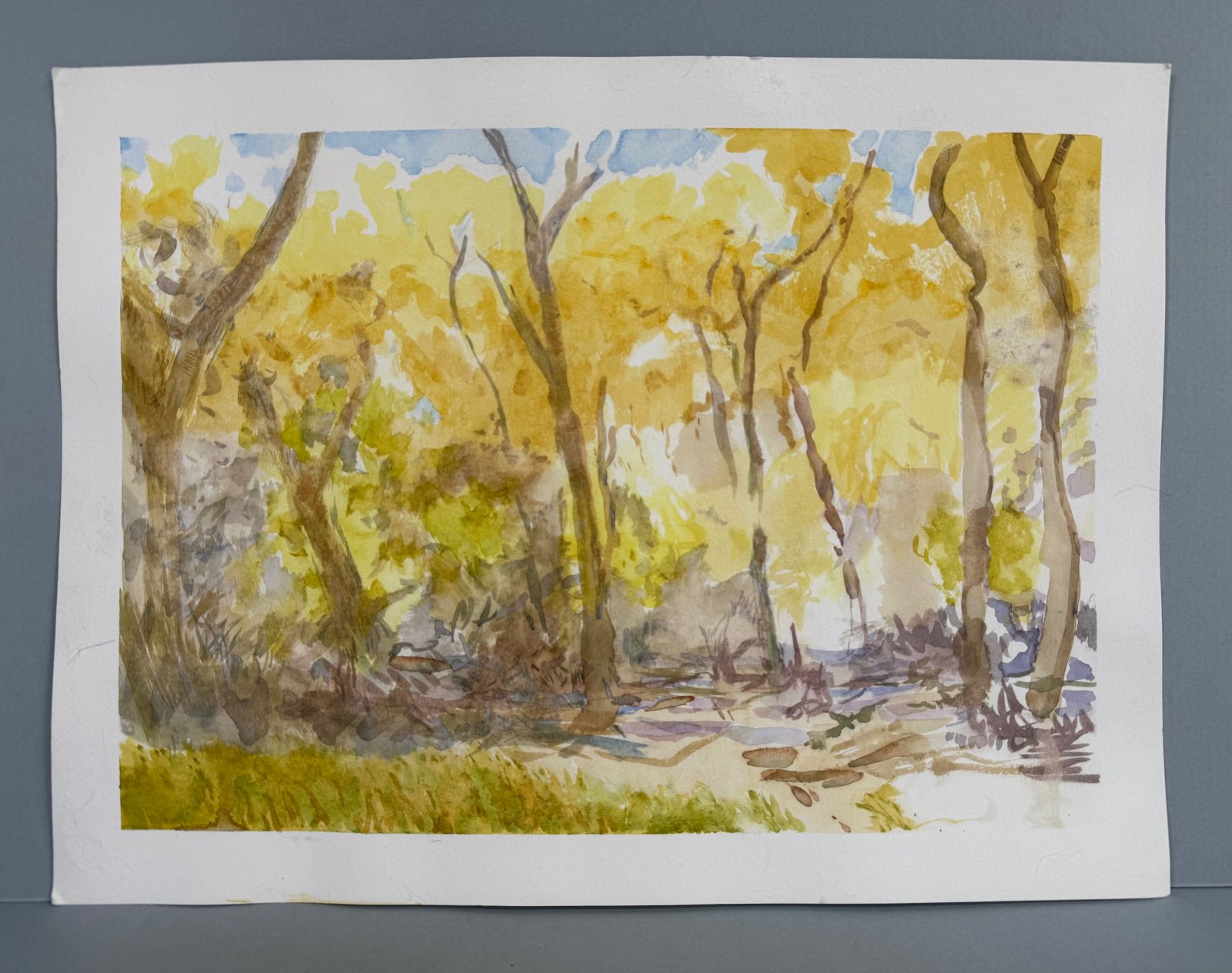 Bosque in October, 12 x 15 inches, watercolor, copyright 2022