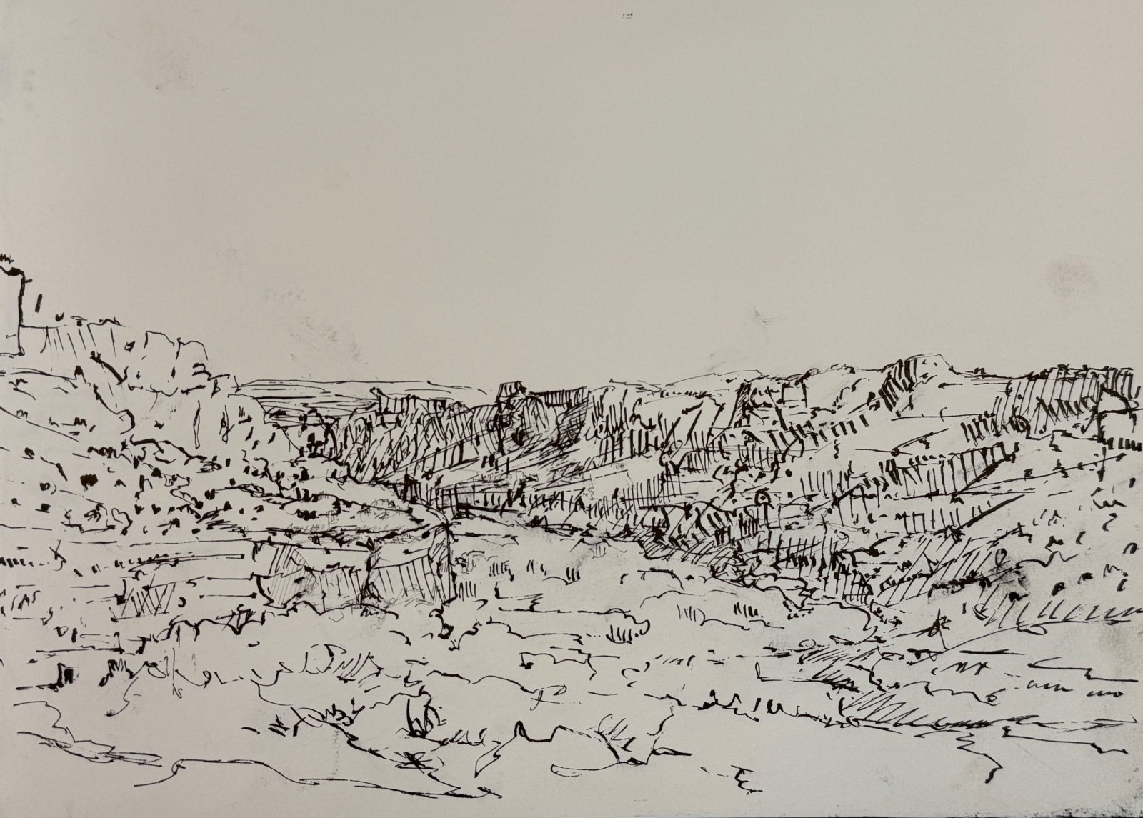 Escalante River Overlook 1, 12 x 15 inches, ink, copyright 2023