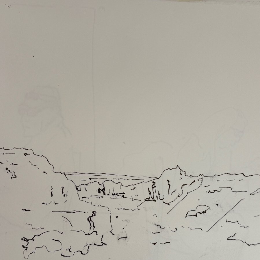 Escalante River Overlook 2, 12 x 15 inches, ink, copyright 2023