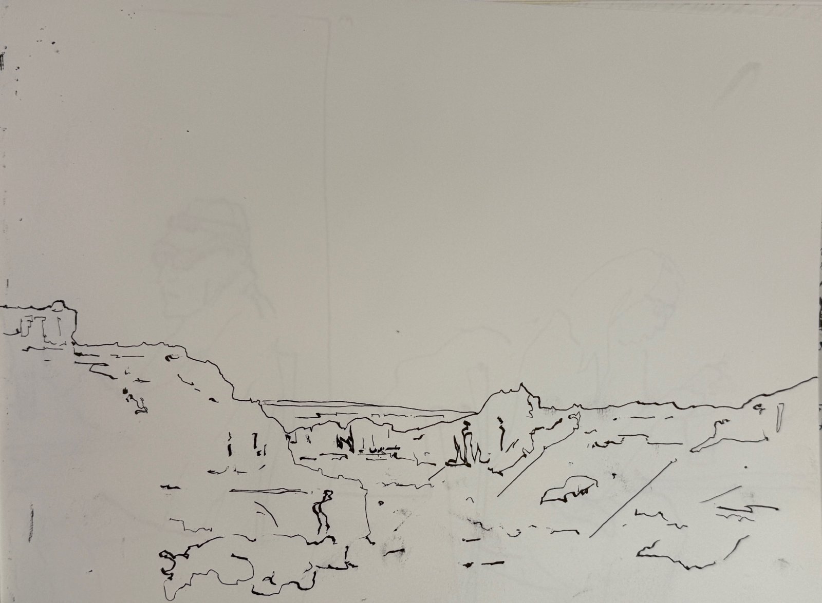 Escalante River Overlook 2, 12 x 15 inches, ink, copyright 2023