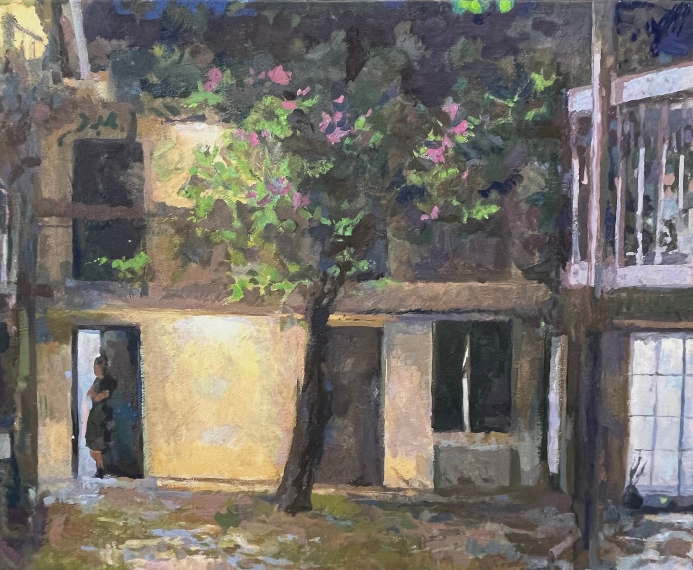 La Quinta Court, 25 x 27 inches, oil on linen, copyright 2024, Private collection